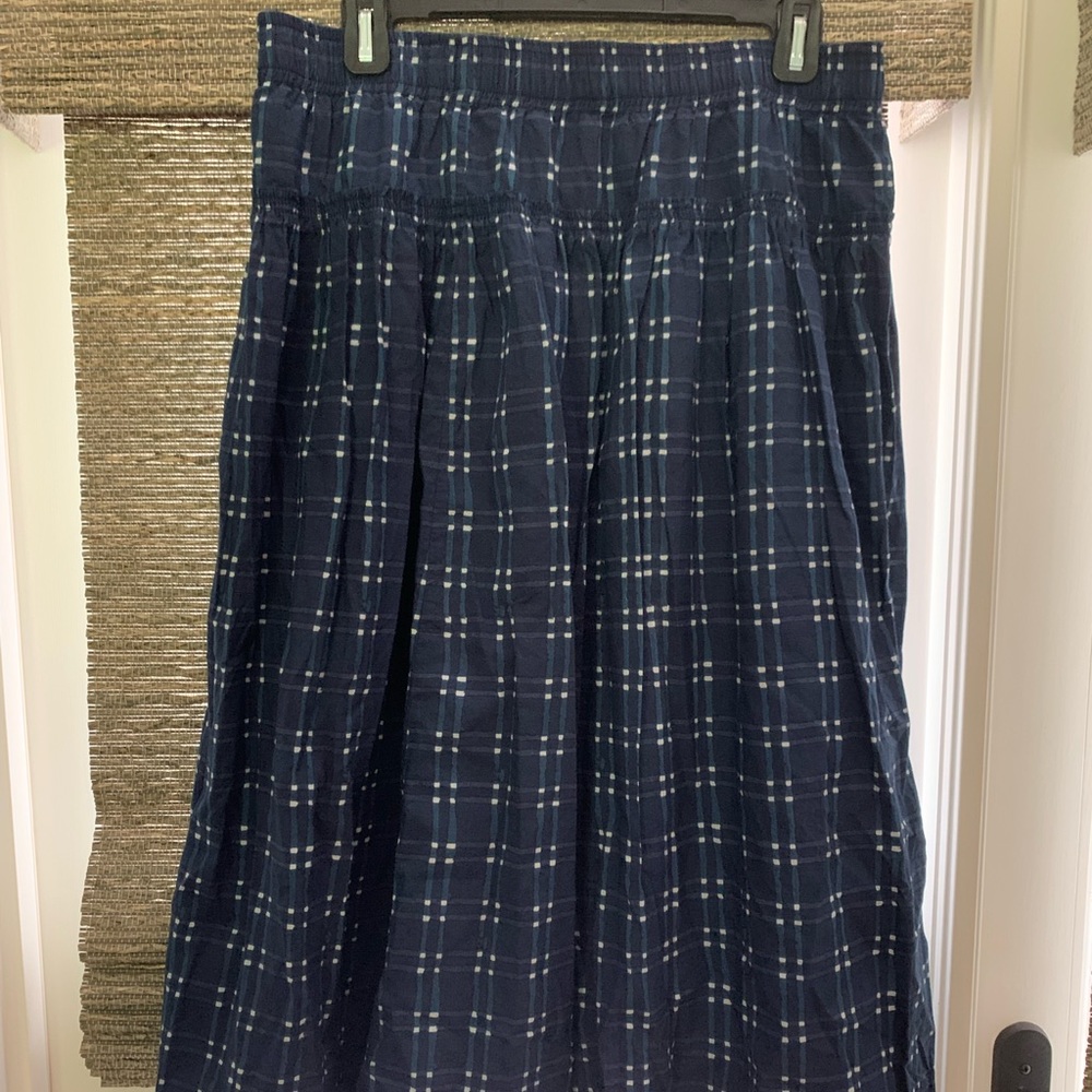Madewell Pull-On Midi Skirt in Shibori Indigo Plaid